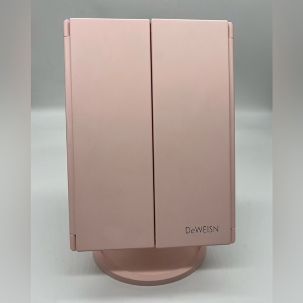 deweisn Dresser Mount Tri-Fold Lighted Vanity Mirror color is pink